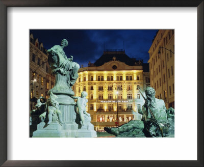 Statues At Fountain And Pension Neuer Markt At Neuer Markt Square, Innere Stadt, Vienna, Austria by Richard Nebesky Pricing Limited Edition Print image