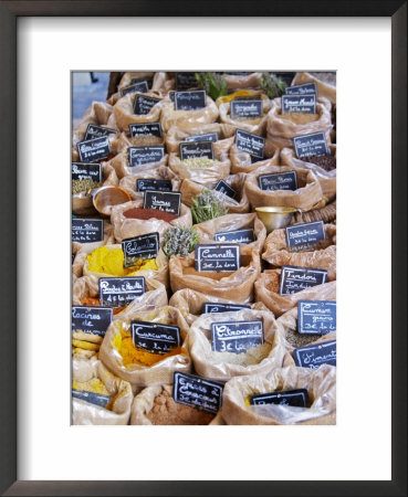 Street Market, Merchant's Stall, Provencal Spices, Sanary, Var, Cote D'azur, France by Per Karlsson Pricing Limited Edition Print image
