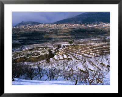 Snow Covered Fields And Village In The Qadisha Valley, Bcharre, Lebanon by Mark Daffey Pricing Limited Edition Print image
