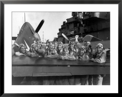 Us Navy Pilots Give Grinning Group Portrait Across Tail Of F-6F Hellcat On Board Uss Lexington by Edward J. Steichen Pricing Limited Edition Print image