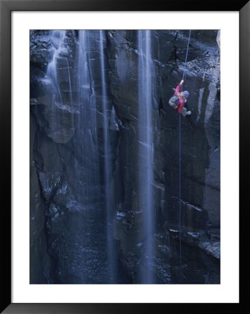 Rock Climbing Alongside A Waterfall In Sycamore Canyon by John Burcham Pricing Limited Edition Print image