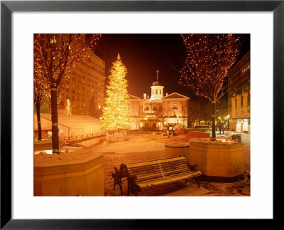 Christmas Tree On Snowy Night In Pioneer Courthouse Square, Portland, Oregon, Usa by Janis Miglavs Pricing Limited Edition Print image
