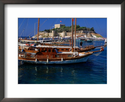 Wooden Yachts Moored In Front Of Pigeon Island, Kusadasi, Turkey by Wayne Walton Pricing Limited Edition Print image