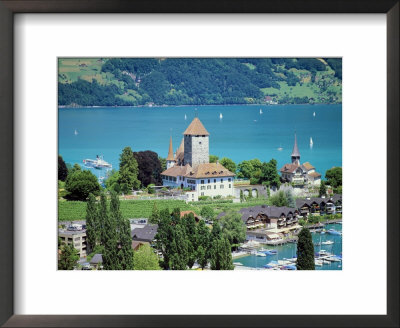 View Of Spiez Over Lake Thun, Swiss Lakes, Switzerland by Simon Harris Pricing Limited Edition Print image