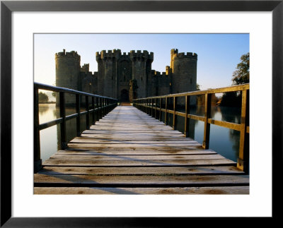 Wooden Bridge Across The Moat At Bodiam Castle, Early Morning, Eastbourne, East Sussex, England by David Tomlinson Pricing Limited Edition Print image