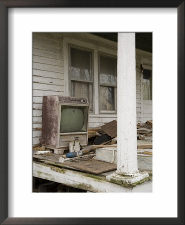 Ruined Old Television And Debris On Porch Of An Abandoned House by David Evans Pricing Limited Edition Print image