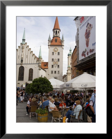 People Sitting At An Outdoors Cafe In Front Of The Old City Hall, Munich, Bavaria, Germany by Yadid Levy Pricing Limited Edition Print image