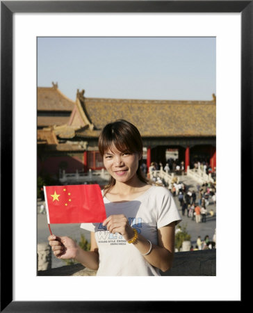 Chinese Woman With Flag, Forbidden City, Beijing, China by Angelo Cavalli Pricing Limited Edition Print image