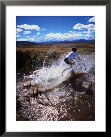 Mountain Biking Across A Creek Near St. Bathans, New Zealand by David Wall Pricing Limited Edition Print image