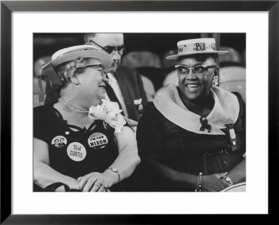 Woman At Gop National Convention Displaying Campaign Buttons by Michael Rougier Pricing Limited Edition Print image