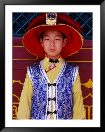 Portrait Of Boy In Traditional Manchurian Costume, Chengde, China by Keren Su Pricing Limited Edition Print image