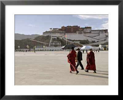 Monks Carrying Umbrellas To Shield Against The Sun, In Front Of The Potala Palace, Tibet by Don Smith Pricing Limited Edition Print image