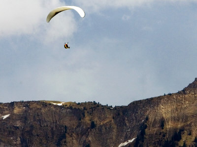 Parasailers Soar Above Interlaken, Switzerland by Robert Eighmie Pricing Limited Edition Print image