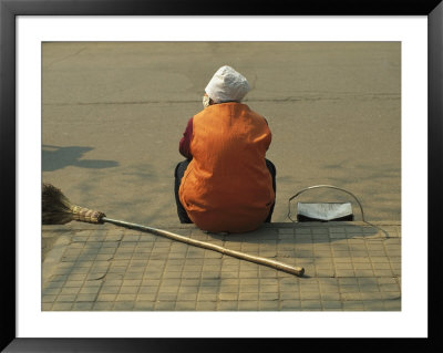 A Chinese Person Rests On A Street Curb After Sweeping The Sidewalk by Todd Gipstein Pricing Limited Edition Print image