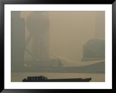 Barge Plies The Water In Front Of Shanghais Pudong Area by Eightfish Pricing Limited Edition Print image