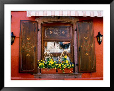 Window Flower Pots And Shutters, Alsace, France by Tom Haseltine Pricing Limited Edition Print image