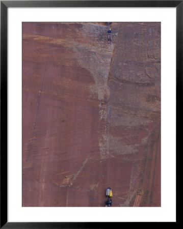 Climbers On Angels Landing Wall, Bivouc Gear Hanging From Rope, Zion National Park, Utah, Usa by Jamie & Judy Wild Pricing Limited Edition Print image