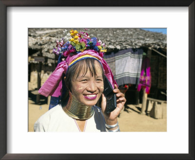 Long-Necked Tribal Woman On Mobile Phone, Thailand, Southeast Asia by Mula Eshet Pricing Limited Edition Print image