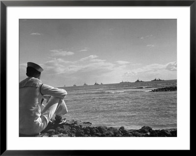 Us Sailor Watching Navy Vessels On The Horizon by Carl Mydans Pricing Limited Edition Print image