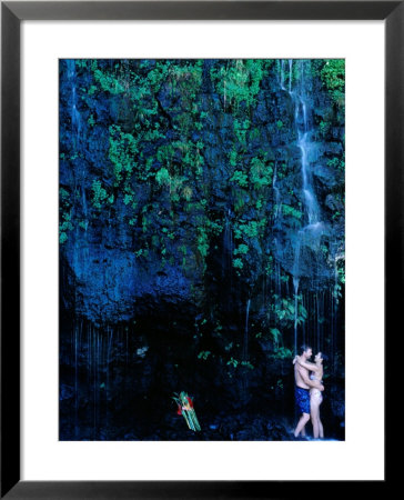 Couple In Blue Pool, Wainapanapa Coastline, Maui, Hawaii by Holger Leue Pricing Limited Edition Print image