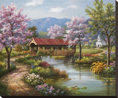 Covered Bridge In Spring by Sung Kim Pricing Limited Edition Print image