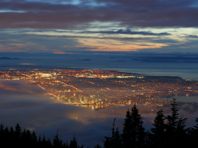 City From Grouse Mountain At Sunset, North Vancouver, Vancouver, Canada by Lawrence Worcester Pricing Limited Edition Print image