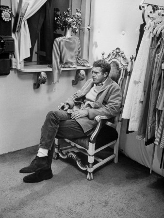 Actor Steve Mcqueen Wearing Critical Expression As Wife Shops In Dress Store by John Dominis Pricing Limited Edition Print image