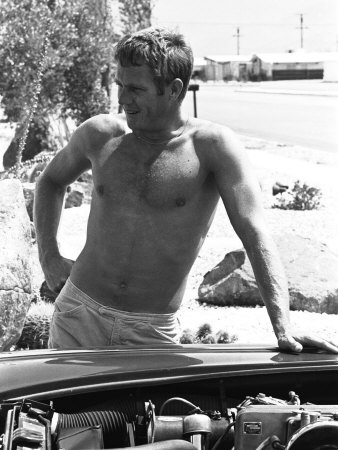 Actor Steve Mcqueen Standing Beside Open Hood Of Car by John Dominis Pricing Limited Edition Print image