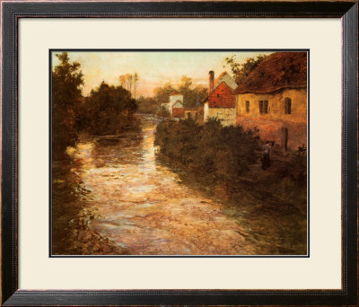 Village On The Bank Of A Stream by Fritz Thaulow Pricing Limited Edition Print image