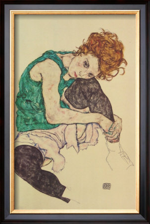 Woman Seated With Left Leg Pulled Up, 1917 by Egon Schiele Pricing Limited Edition Print image