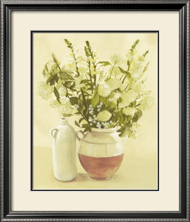 White Flowers In Vase With Bottle by Cuca Garcia Pricing Limited Edition Print image