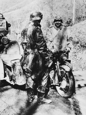 German Despatch Riders On Mercedes Motorcycles In Aisne, France, During World War Ii by Robert Hunt Pricing Limited Edition Print image