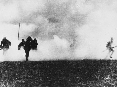 German Infantry In Action Wearing Gas Masks On The Western Front During World War I by Robert Hunt Pricing Limited Edition Print image