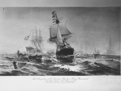 A Lithograph Showing The Ranger Under Full Sail Being Saluted By French Ships In Quiberon Harbor by George Strock Pricing Limited Edition Print image