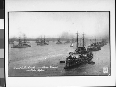 First And Second Battleship Squadrons And Small Cruiser Of German Navy Sailing While On Parade by K. Koch Pricing Limited Edition Print image