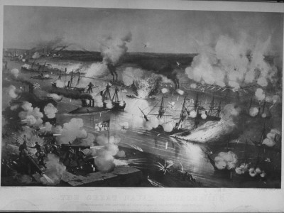 A Lithograph Of The Naval Engagement And Bombardment Preceding The Capture Of Fort Jackson by George Strock Pricing Limited Edition Print image
