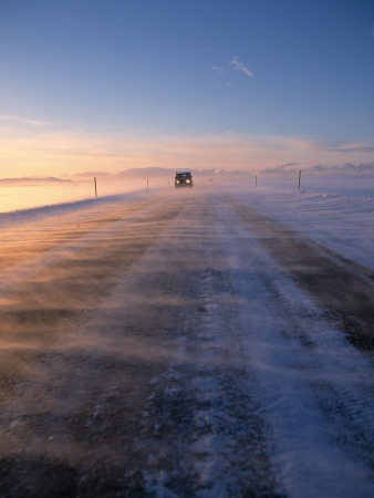 Jeep Driving Along A Road In Wintertime, Iceland by Fridrik Orn Hjaltested Pricing Limited Edition Print image