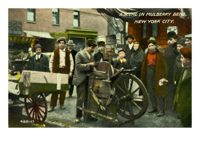 Lower East Side, New York, A Scene In Mulberry Bend 1890S With Passers-By Watching Knife Grinder by Hugh Thomson Pricing Limited Edition Print image