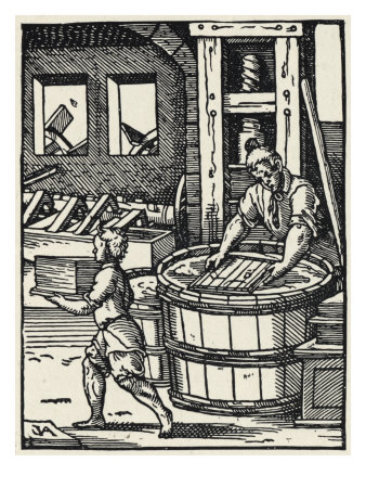 Paper Making In The 15Th Century - Illustration From 'Stunde Und Handwerker' By Jobst Amman by William Hole Pricing Limited Edition Print image