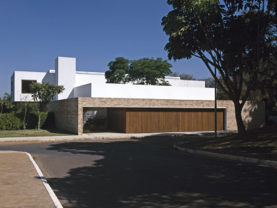 14 Bis, House In Brazil, Rear Exterior With Garage, Architect: Isay Weinfeld by Alan Weintraub Pricing Limited Edition Print image