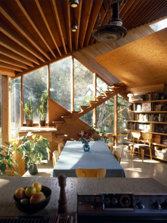 Walstrom House, Los Angeles, 1969, Interior - Dining Space And Stairs, Architect: John Lautner by Alan Weintraub Pricing Limited Edition Print image