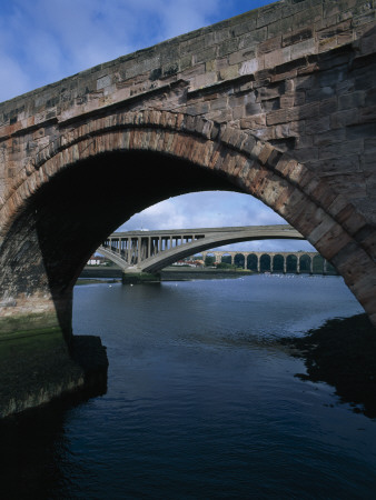 Bridges Over The River Tweed, Berwick, Northumberland - Old Bridge, New Bridge And Rail Viaduct by Colin Dixon Pricing Limited Edition Print image