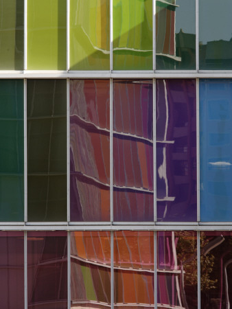 Coloured Glass Panels With Reflections At Museo De Arte Contemporaneo, Leon, Spain by David Borland Pricing Limited Edition Print image