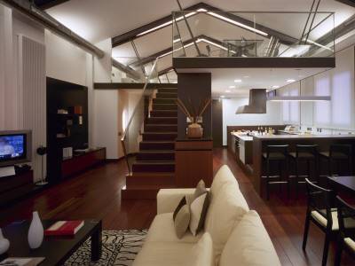 Loft In Sabadell, Living Room And Kitchen, Architect: Armand Sola by Eugeni Pons Pricing Limited Edition Print image