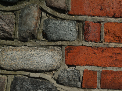 Backgrounds - Red Clay Brick And Granite Cobble Wall With Mortar by Natalie Tepper Pricing Limited Edition Print image