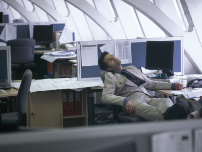 Office Life And Interiors, Office Worker Asleep At His Desk by Nicholas Kane Pricing Limited Edition Print image