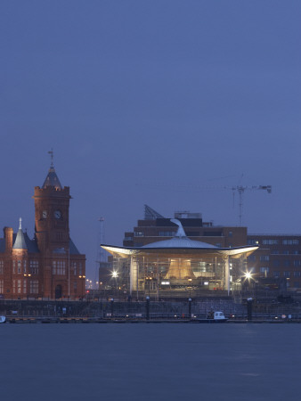 National Assembly For Wales, Cardiff, Exterior At Dusk From Across The Bay by Richard Bryant Pricing Limited Edition Print image