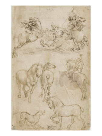 Courrier Monté Sur Un Cheval Qui Galope, Étude De Chevaux by Léonard De Vinci Pricing Limited Edition Print image