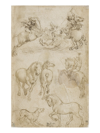 Courrier Monte Sur Un Cheval Qui Galope, Etude De Chevaux by Leonard De Vinci Pricing Limited Edition Print image