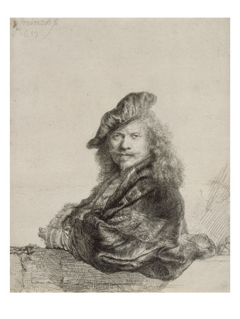 Autoportrait : Rembrandt Appuyé ; 1639; 1Er État by Rembrandt Van Rijn Pricing Limited Edition Print image